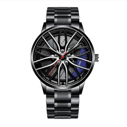 Car Watches For Men Waterproof Stainless Steel Quartz Wrist Watch Sports Men's Watches With Car Wheel Rim Hub Design
