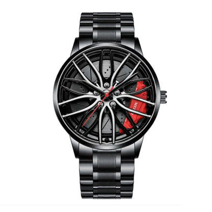 Car Watches For Men Waterproof Stainless Steel Quartz Wrist Watch Sports Men's Watches With Car Wheel Rim Hub Design